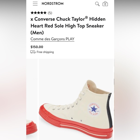 NWT Comme des Garcons PLAY Converse Chuck 70 CDG Hi Sneakers Pristine/Red/Egret - Picture 3 of 13